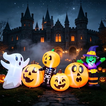 Joyfy 8 FT Halloween Inflatable Long Pumpkin Patch Decorations Inflatables with Build-in LEDs,Halloween Decor Outdoor Blow Up Yard Decorations price history and forecast - Joyfy