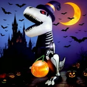 Joyfy 8 FT Halloween Inflatable Skeleton Dinosaur with Build-in LEDs Pumpkin Decorations,Halloween Outdoor Decorations Blow up Yard Decorations