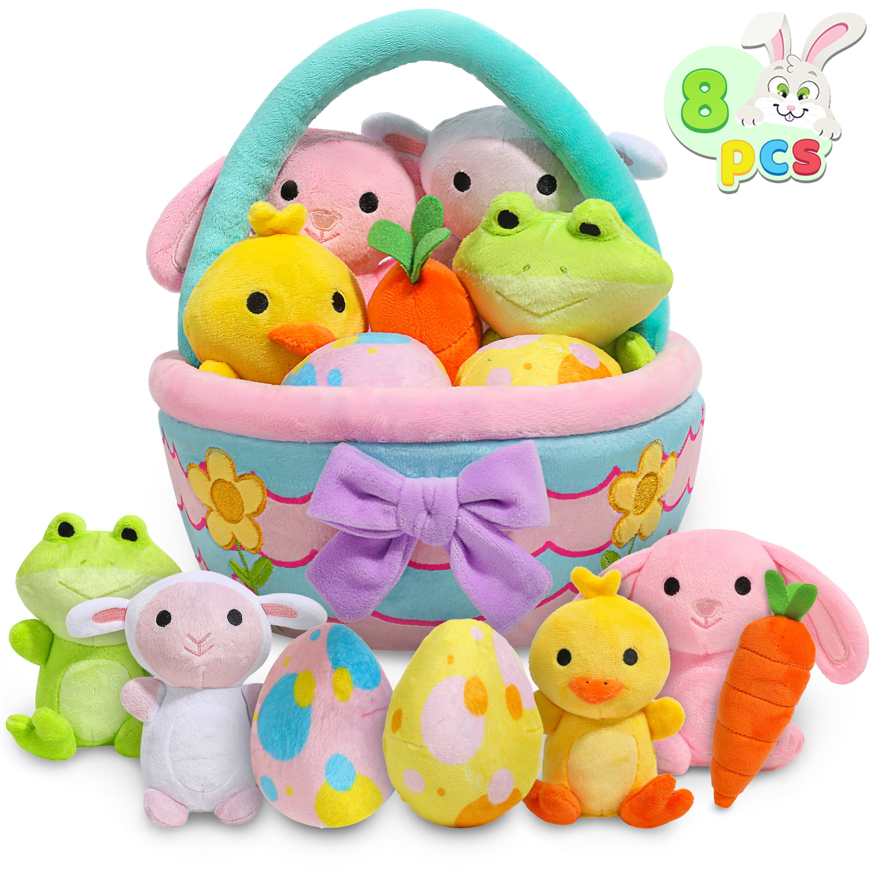 Syncfun 8 Pcs Premade Easter Basket with Easter Plushes for Baby Kids
