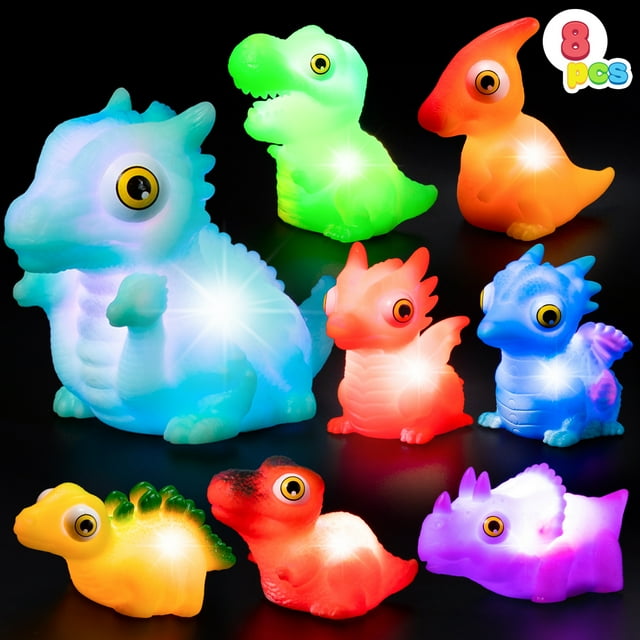 Syncfun 8Pcs Light Up Dinosaur Toys, Floating Baby Bath Toy, Swimming