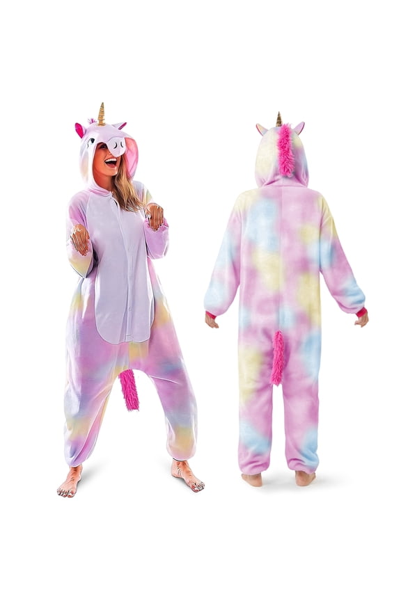 Unicorn Pajama Costume for Adults, Plush One Piece Jumpsuit for Halloween Party, Cosplay, Role Play and Dress Up