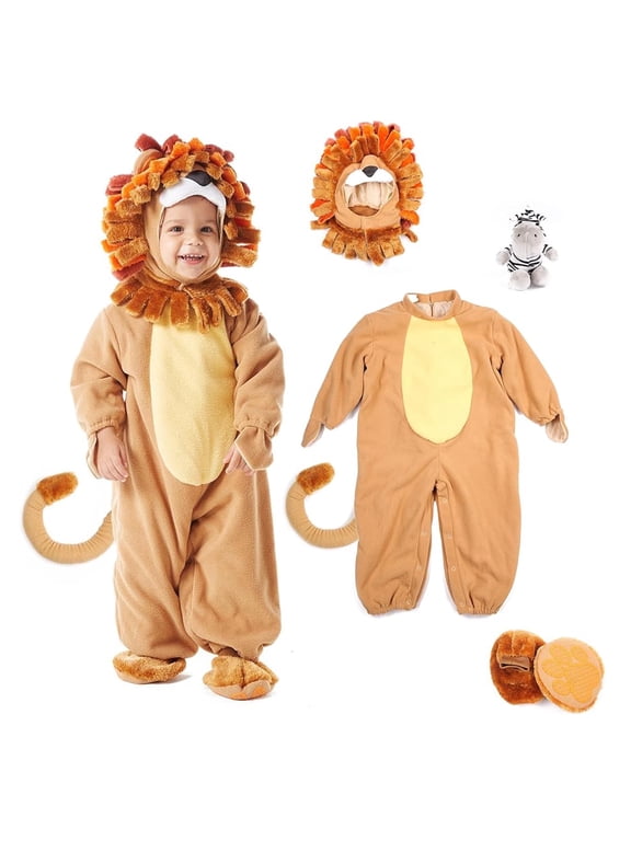 Baby Lion Costume with Toy Zebra for Infant, Halloween Animal Themed Party Role Playing Cosplay 18-24 Months