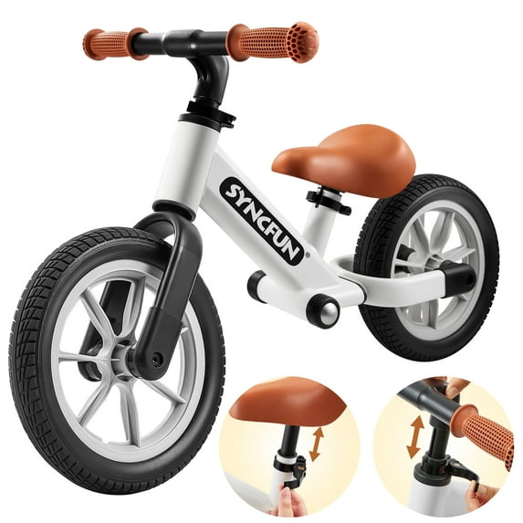 Syncfun Balance Bike 2 Year Old 12" Toddler bike for Kids Age 18 Months to 5 Years Old No Pedal Adjustable Riding Toys with Anti-Skid Tires, Boys & Girls Gifts for Birthday Christmas, White