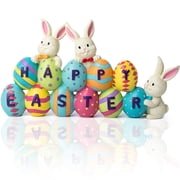 Joyfy Easter Decorations for Home, Bunny & Easter Egg Centerpiece Table Decor with Happy Easter Sign, Tabletop Ornaments Figurines for Home, Office, Party, Holiday 4.5 x 8.5 in