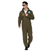 Syncfun Flight Pilot Costume for Adults Pilots Uniform Costume Movie Icon Green Jumpsuit for Men Halloween Party Fancy Dress Up Cosplay