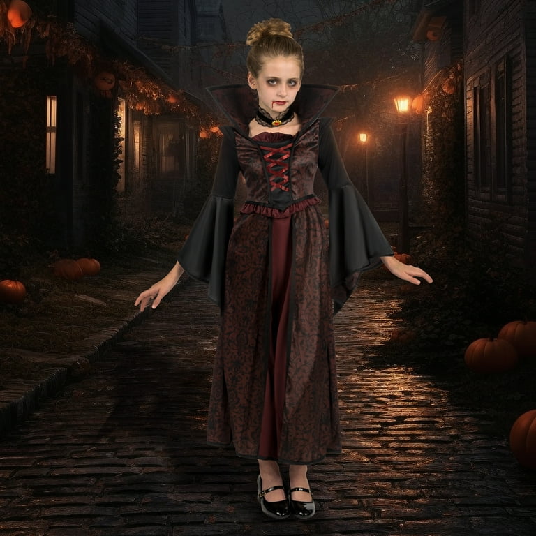 SYNCFUN Girl Vampire Costume Vampire Halloween Costumes for girls Royal Vampire Girl Costume for Halloween Dress Up Party Vampire Themed Party