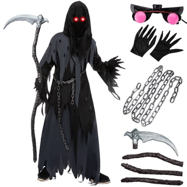 Grm Rappers Joyfy Child Glowing Eyes Grim Reaper Costume, Phantom Costume for Kids ...