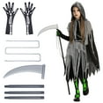 thumbnail image 1 of Joyfy Grim Reaper Costume for Kids, Glow in the Dark Grim Reaper Costumes with Gloves and Tights Scary Halloween Costume for Girls & Toddlers Age Up to 14 Years, 1 of 7