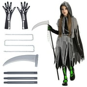 SYNCFUN Joyfy Grim Reaper Costume for Kids, Glow in the Dark Grim Reaper Costumes with Gloves and Tights Scary Halloween Costume for Girls & Toddlers Age Up to 14 Years