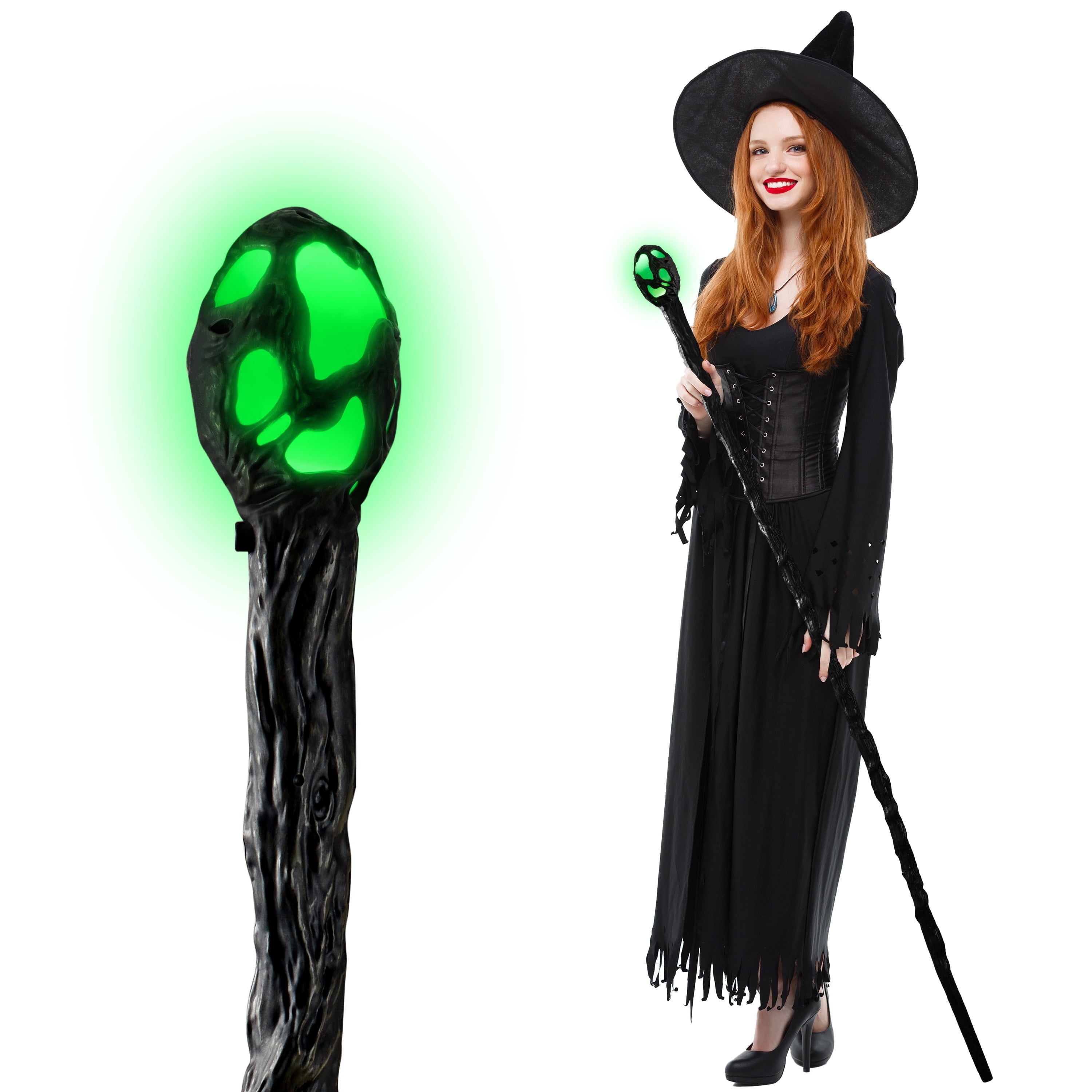 SYNCFUN Halloween Led Wizard Staff,Magic Walking Cane Prop Stick for Womens Witch Costume Accessories Adult Light Up Accessories Halloween Costume