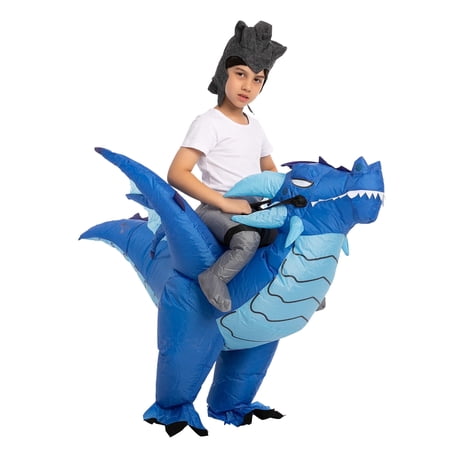 Joyfy Kids Inflatable Costume, Riding Ice Dragon Halloween Costume with Hood, Cool Riding Inflatable Dragon Costume, Suitable for Halloween Party Dress up