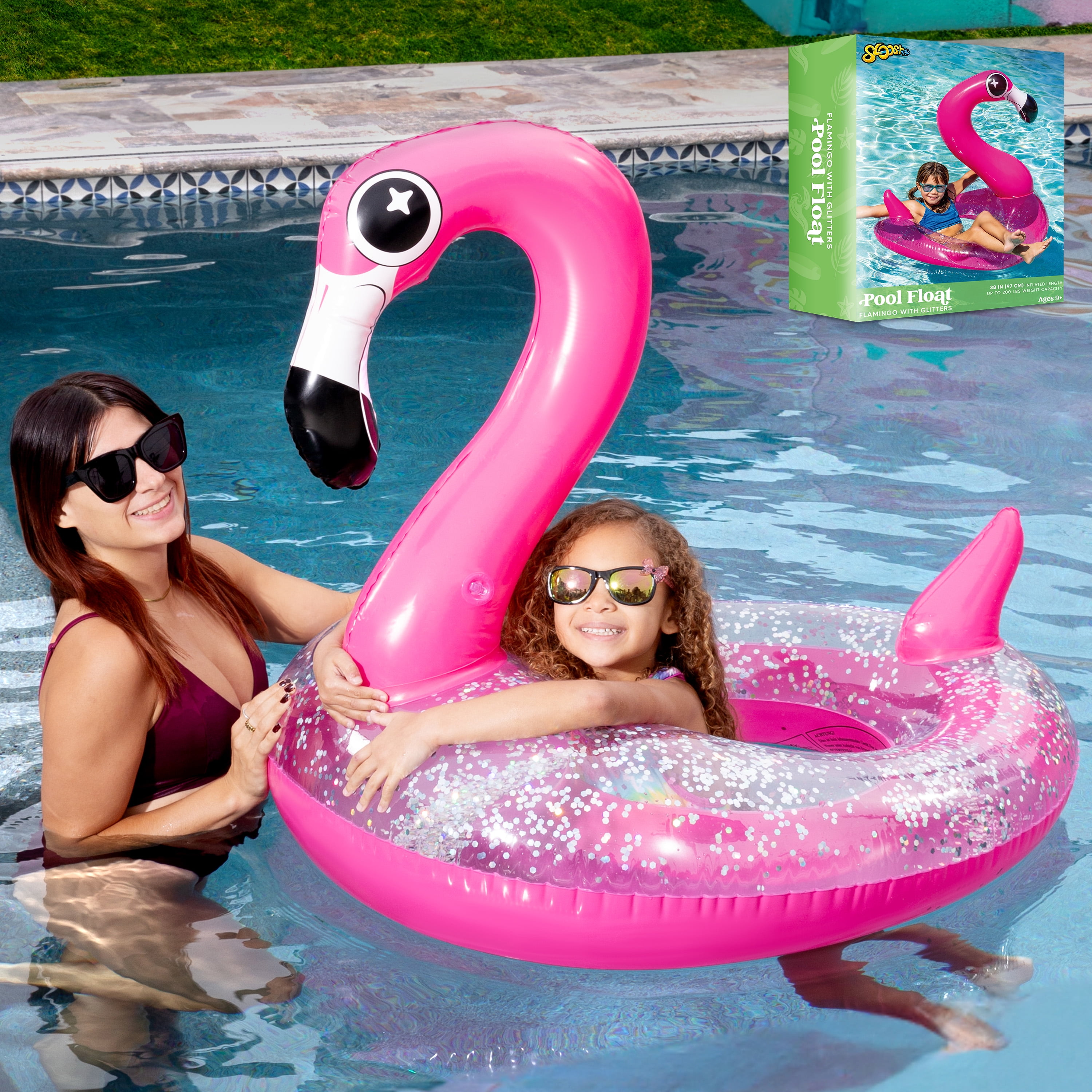 Large Pink Flamingo Ride-On Inflatable Pool Float with Handles for Ages 3+  