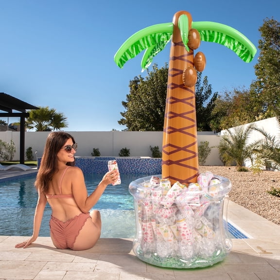 Syncfun 60" Inflatable Palm Tree Ice Chest Cooler,Luau Party Decorations,Summer Outdoor Drink Cooler with Drink Holder