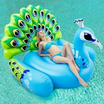 Syncfun Inflatable Peacock Pool Float, Giant Green Peacock Ride on Raft for Swimming Pool, Beach Floaties, Party Decoration Toys, Inflatable Island, Summer Pool Raft Lounge for Adults & Kids