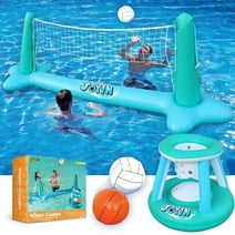 Syncfun Inflatable Pool Float Game Set with Inflatable Volleyball Net & Basketball Hoops, Summer Pool Game for Kids and Adults - Blue