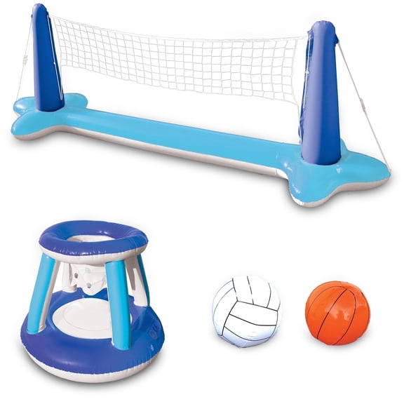 Joyfy Pool Games Set with Pool Volleyball Net & Pool Basketball Hoops, Summer Pool Float for Adults - Dark Blue