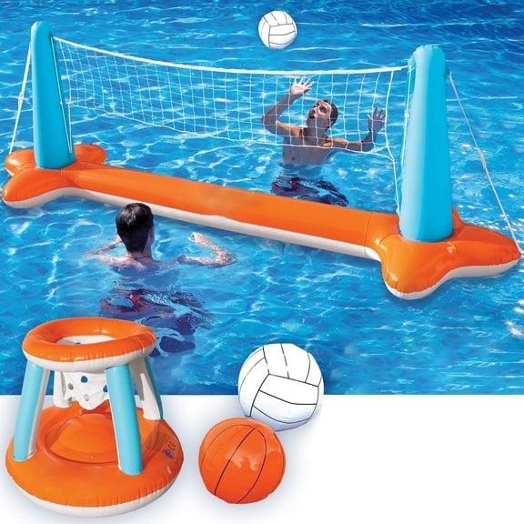 Syncfun Inflatable Pool Float Set with Pool Volleyball & Pool Basketball Hoop, Summer Pool Game for Kids and Pool Floats Adults - Orange