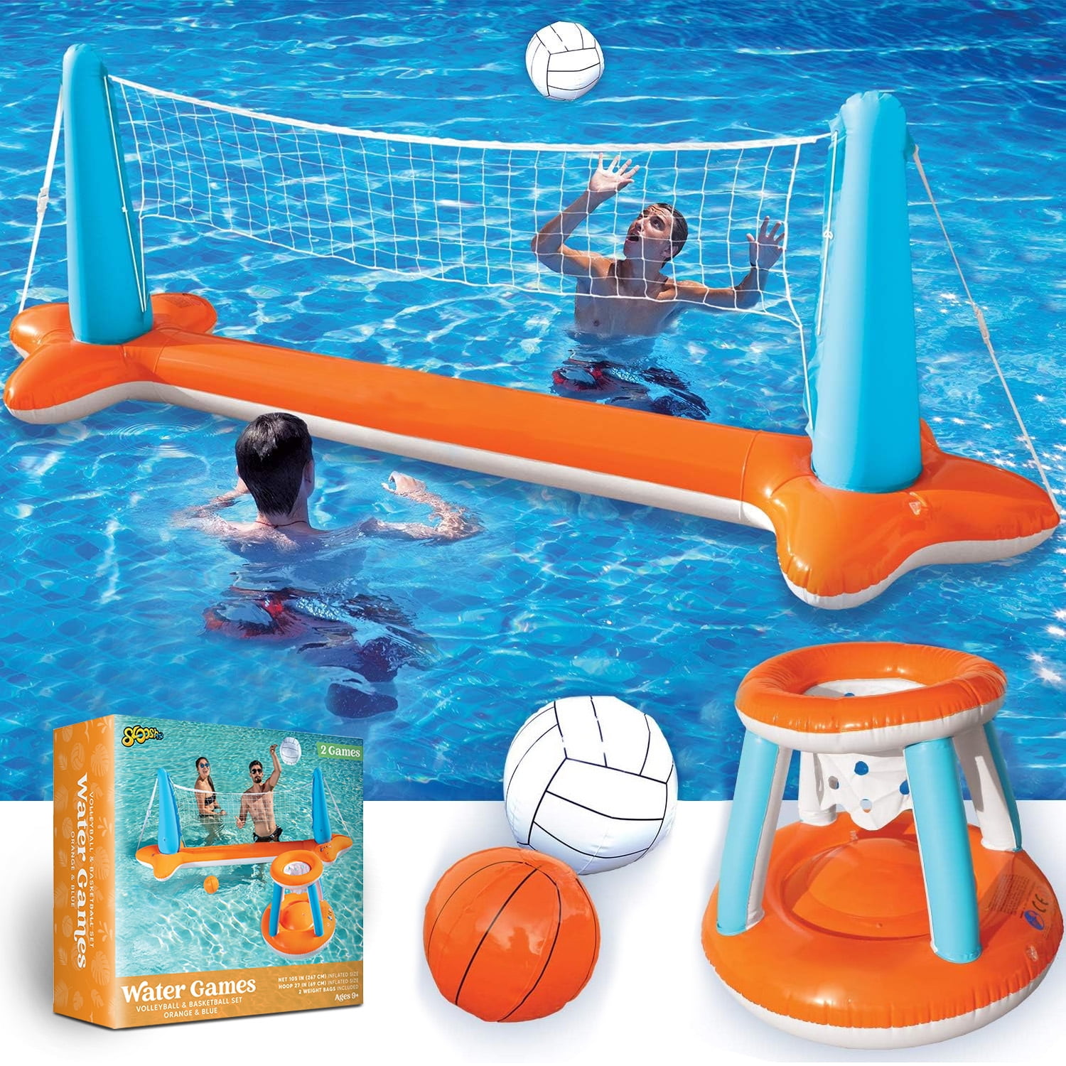 Syncfun Inflatable Pool Game Set: Volleyball & Basketball Hoops ...