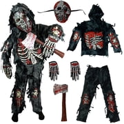 Joyfy Kids Zombie Costume, Scary Halloween Zombie Costume for Boys, Monsters Costume with Plastic Toy Axe for Halloween Party Dress-Up Age Up to 14 Years