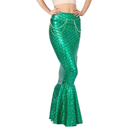 Joyfy Metallic Hologram Shiny Mermaid Skirt for Women, Aldult Halloween Mermaid Costume Skirt for Party, Cosplay and Role Play