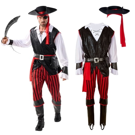 Joyfy Pirate Costume Men's Plundering Sea Captain Set for Adults Halloween Dress up Party