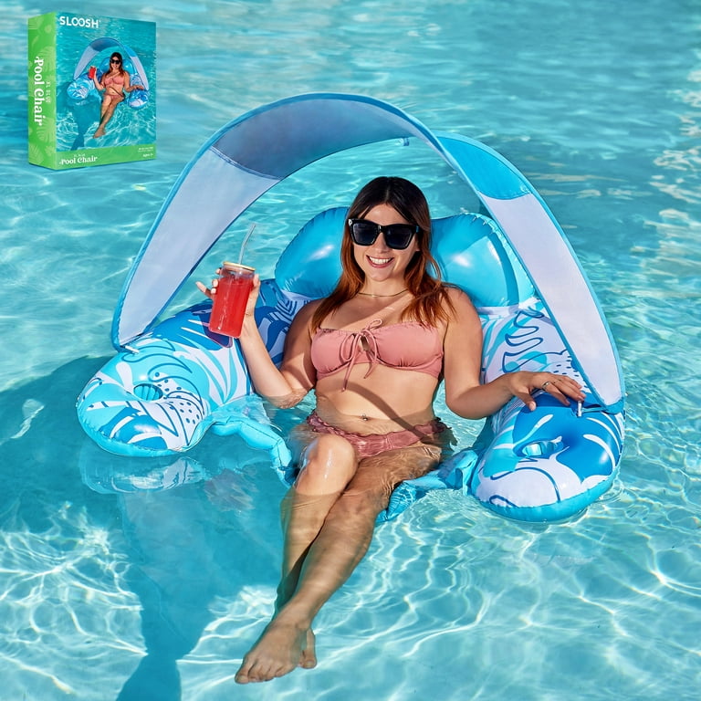 Syncfun Pool Float with Canopy, XL Pool Lounge Chairs with Cup Holders,  Floating Pool Chair for Adults, Inflatable Pool Floatie with Headrest for  Summer Pool Party 