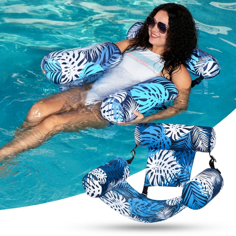 Syncfun Pool Floats Chairs Adults Inflatable Pool Lounge Chairs Plant Pattern Floating Pool Hammock Chair for Adults Blow up Pool Noodles Floats