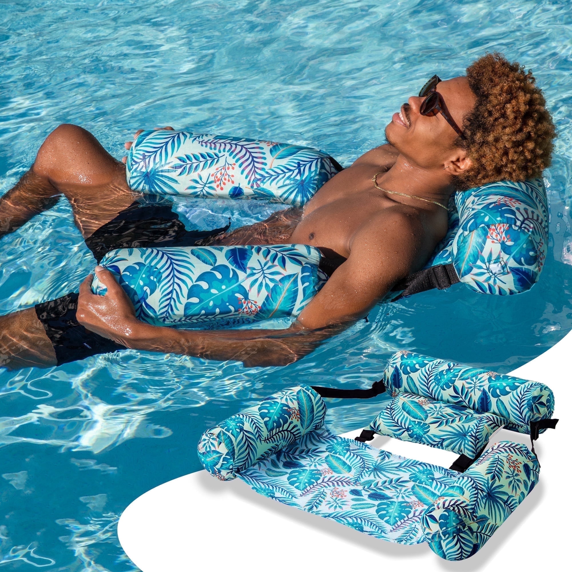 Joyfy Pool Floats Chairs for Adults, Inflatable Pool Lounge Chairs, Plant Pattern Floating Pool Hammock Chair for Women Men, Blow up Pool Noodles Floats for Pool Party Summer Water Fun