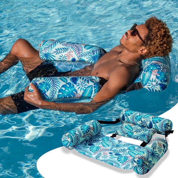 Joyfy Pool Floats Chairs for Adults, Inflatable Pool Lounge Chairs, Plant Pattern Floating Pool Hammock Chair for Women Men, Blow up Pool Noodles Floats for Pool Party Summer Water Fun