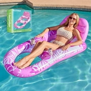 Joyfy Pool Lounge Float for Adult, Inflatable Pool Floats Lounger Raft Floaties with Cup Holders Foot Rest Swimming Floaty