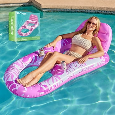 Syncfun Pool Lounge Float for Adult, Inflatable Pool Floats Lounger Raft Floaties with Cup Holders, Pink Pool Chair