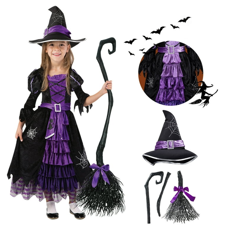 Joyfy Witch Costume Set for Girls, Halloween Fancy-Dress with