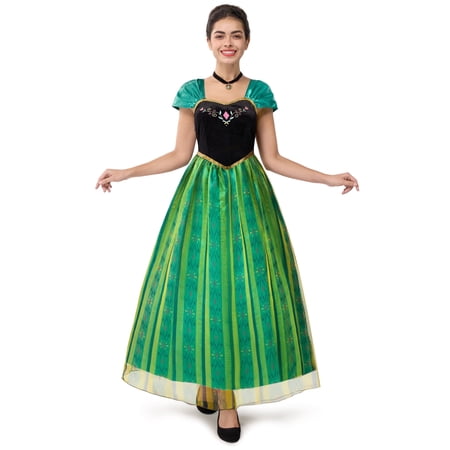 Joyfy Women Princess Costume, Green Dress Fairy with Necklace for Halloween Costume Party Dress up Role Play M-XXL