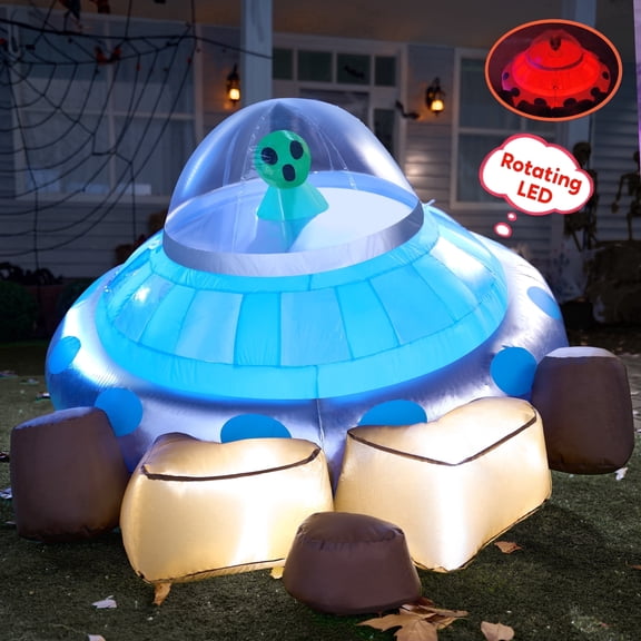 Joyfy 5ft Halloween Inflatable UFO Alien Decorations,Blow Ups Crashing UFO Yard Decoration with Color Changing Lights for Inflatable Decor Outside