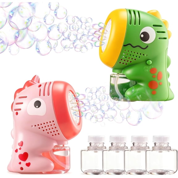 SYNCFUN 2 Pack Mini Bubble Machines, Dinosaur and Unicorn Automatic Bubble Makers with 4 Bottles of Solution for Summer Outdoor Parties and Events