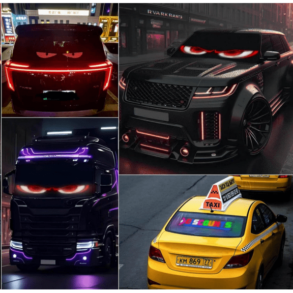Synchronize multiple demon eye lights, full-color LED truck windshield lights, programmable car LED display screens, window scrolling LED light logos