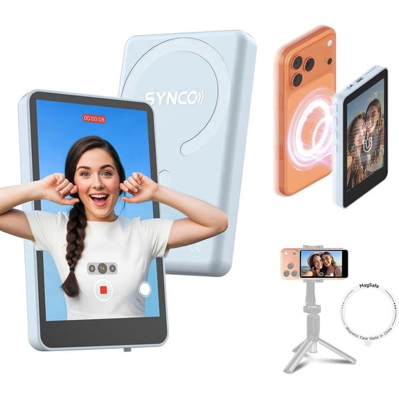 Synco XView Selfie Monitor Screen Wireless P2P 4K/1080p Magnetic Camera Vlog Monitor with 164FT Range for iPhone 7-17 Series
