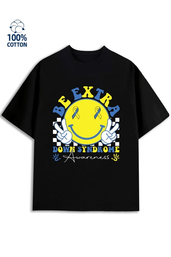 Down Syndrome Tee men smile black Regular Fit, Everyday Comfort, Comfortable Casualwear, Urban Style cute vintage Original Unisex Shirt Cotton tshirts