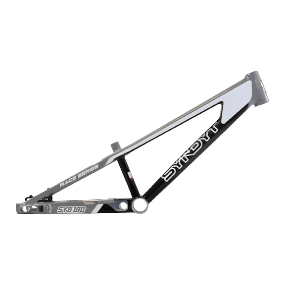 Syndyt 180 Mini XL BMX Racing Bike Frame – 18” Top Tube, 6061-T6 Aluminum (2.75 lbs), Tapered 38/42 Head Tube, Standard Euro BB, 10/15 mm Hubs, 140mm Disc Brake, Chain Tensioners – Gray Bicycle Frame