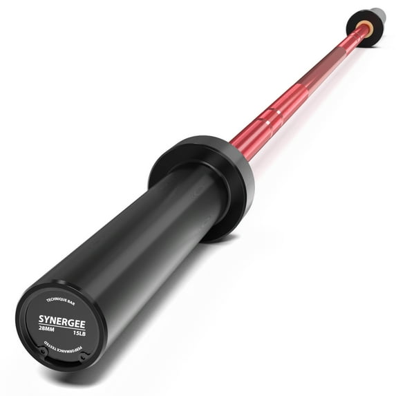 Synergee 15lb Technique Barbell Red Aluminum Bar for Form & Technique Training for Power & Olympic Lifting.