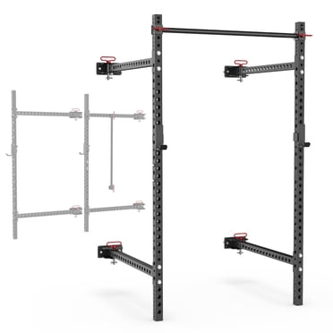 Synergee 2200 Series Folding 79" by 41” Squat Rack with J-Cups & Adjustable Pull Up Bar. Exercise Stand with 750lb Capacity. Power Cage