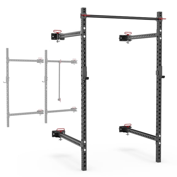 Synergee 2200 Series Folding 79" by 41” Squat Rack with J-Cups & Adjustable Pull Up Bar. Exercise Stand with 750lb Capacity. Power Cage
