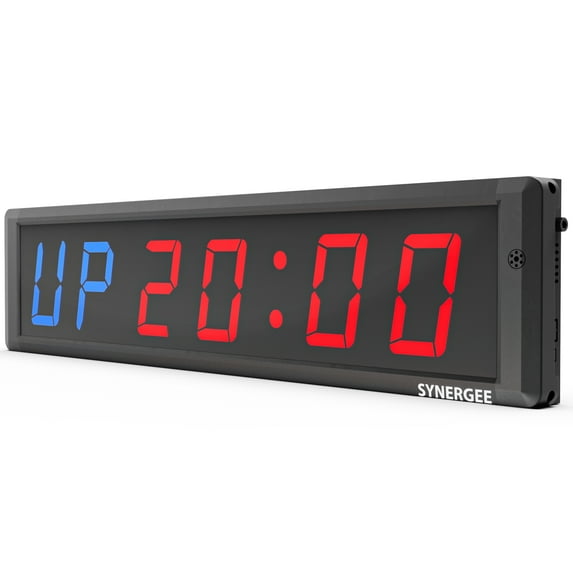 Synergee 28” Workout Interval Timer. Programmable Wall Mounted Interval Timer. Gym Timer with Wireless Remote. Tabata EMOTM Stopwatch Count Up/Down MMA Clock.