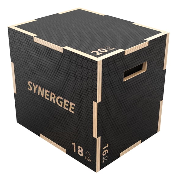 Synergee 3 in 1 Non-Slip Wood Plyometric Box for Jump Training and Conditioning 20/18/16