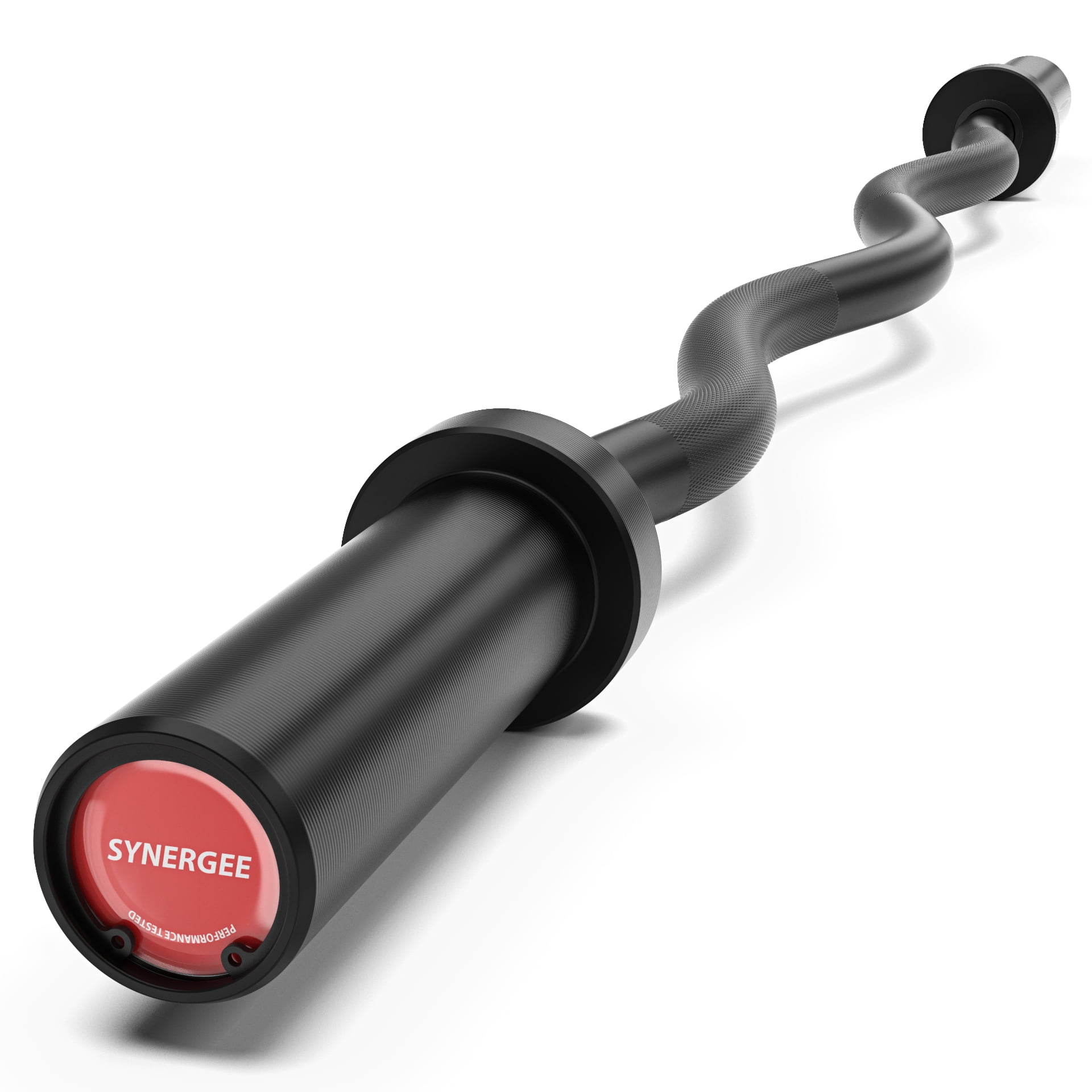 Synergee Commercial Chrome & Black Phosphate Olympic EZ Curl Bar with Powder Coated Brass Bushings
