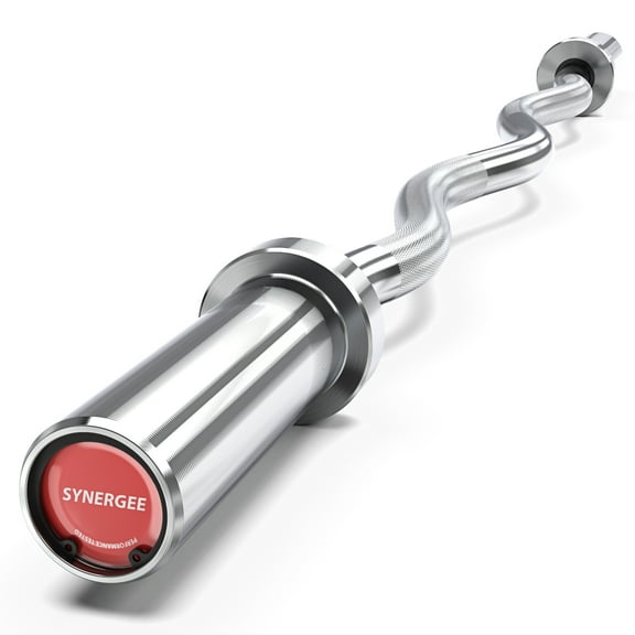 Synergee Commercial Chrome & Black Phosphate Olympic EZ Curl Bar with Powder Coated Brass Bushings