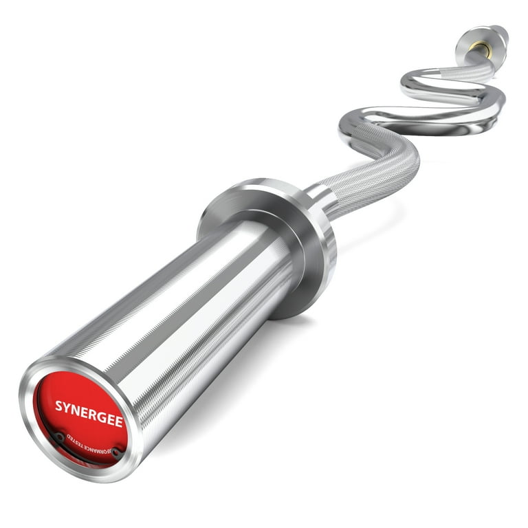 Synergee Commercial Super Easy Curl Olympic Bar Chrome with Powder Coated Brass Bushings Excellent for Bicep Curls and Triceps Extensions
