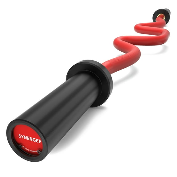 Synergee Commercial Super Easy Curl Olympic Bar Red Cerakote with Powder Coated Black Bushings Excellent for Bicep Curls and Triceps Extensions