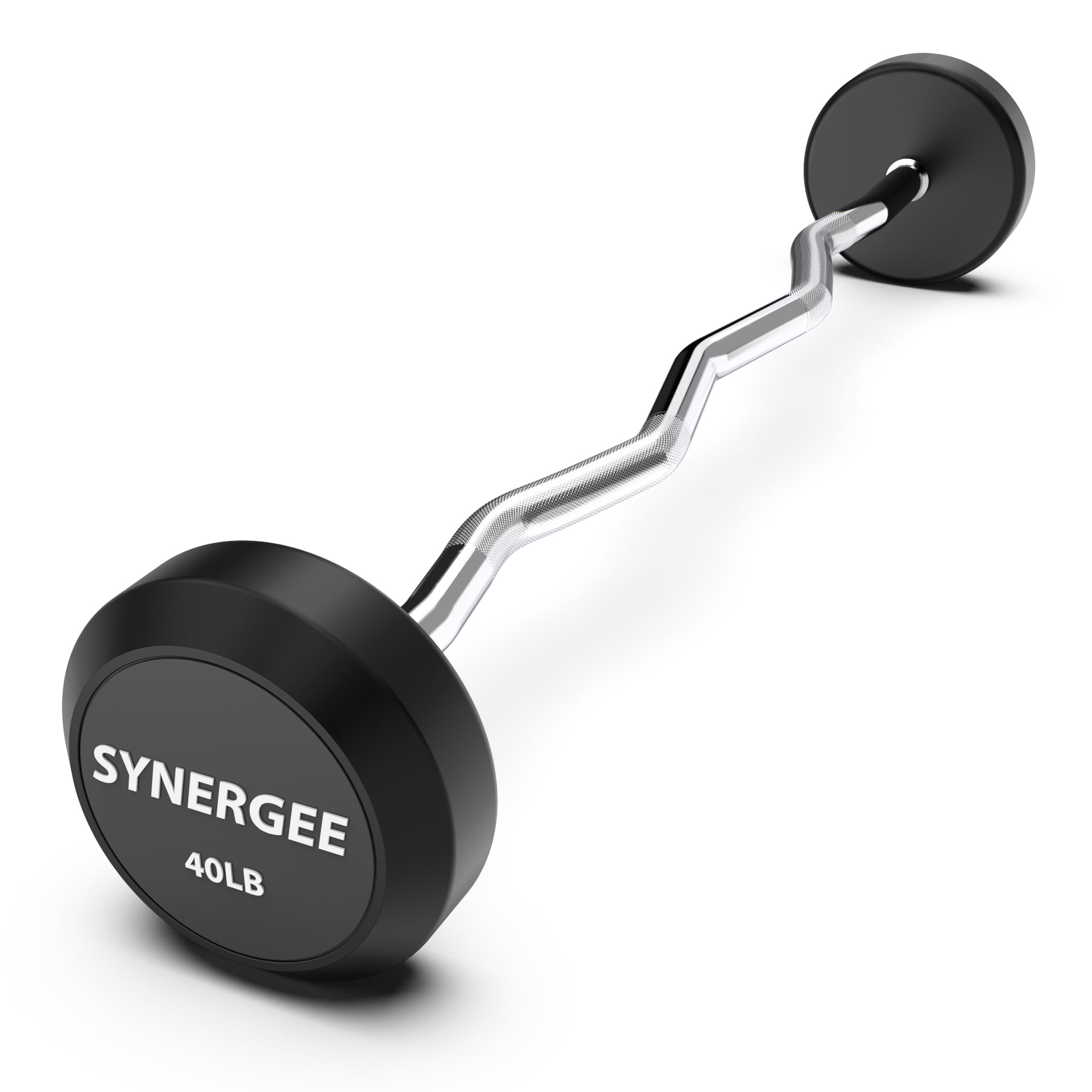 Synergee Fixed 40LB Easy Curl Bar Pre Weighted Curved Steel Bar with Rubber Weights - Fixed Weight