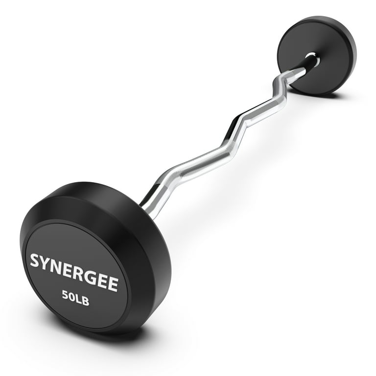 Synergee Fixed 50LB Easy Curl Bar Pre Weighted Curved Steel Bar